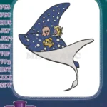 Whimsical blue spotted manta ray and ocean friends embroidery designs - Instant Download