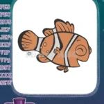 Adorable orange and white striped clown fish embroidery designs with bubbles - Instant Download