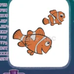Happy orange clownfish family embroidery designs for kids - Instant Download