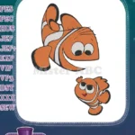 Cute cartoon orange clownfish parent child embroidery designs - Instant Download