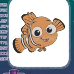 Happy Cartoon Clownfish Orange White Stripes Embroidery Designs - Instant Download