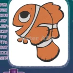 Vibrant orange striped clownfish cartoon character embroidery designs - Instant Download