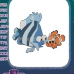 Big blue striped fish and small orange clownfish embroidery designs - Instant Download