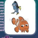 Sad Dory Marlin cartoon fish embroidery designs for kids - Instant Download