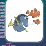 Friendly Dory Blue Tang and Nemo Clownfish Ocean Embroidery Designs - Instant Download