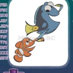 Adorable Dory blue tang and Nemo clownfish fish embroidery designs - Instant Download