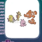 Cute Cartoon Marine Animals Seahorse Clownfish Octopus Fish Embroidery Designs - Instant Download