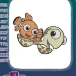 Happy Clownfish and Sea Turtle Cartoon Embroidery Designs for Kids - Instant Download