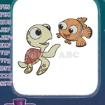 Cute baby sea turtle and clownfish ocean friends embroidery designs - Instant Download