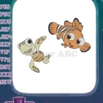 Cute baby sea turtle and clownfish ocean embroidery designs - Instant Download