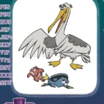 Nigel the Pelican with Nemo and Dory cartoon embroidery designs - Instant Download