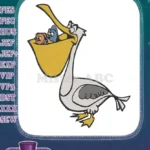 Nigel the pelican from Finding Nemo with fish embroidery designs - Instant Download