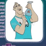 Happy man holding clownfish in bag cartoon embroidery designs - Instant Download