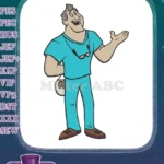 Happy Veterinarian Doctor with Goldfish Bowl Embroidery Designs - Instant Download