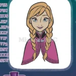 Cute Princess Anna blonde braids cartoon embroidery designs - Instant Download