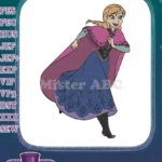 Smiling Princess Anna Frozen movie blue dress cape embroidery designs - Instant Download