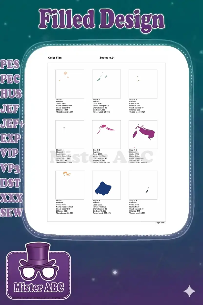 First page of the color film for the Anna embroidery, showing initial stitching sequence and thread usage.