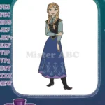 Frozen Princess Anna Character Blue Dress Braided Hair Embroidery Designs - Instant Download
