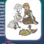 Anna and Olaf with ducklings under a snowy cloud embroidery designs - Instant Download