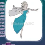 Elsa Frozen Queen elegant blue dress magical flowing embroidery designs - Instant Download