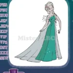 Elegant Elsa-inspired princess character long dress embroidery designs - Instant Download