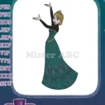Frozen Elsa Princess Teal Dress Elegant Embroidery Designs - Instant Download