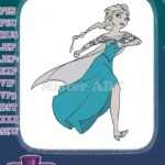 Elegant Frozen Elsa Blue Dress Running Pose Embroidery Designs - Instant Download