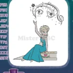Beautiful Elsa Sitting Conjuring Magical Snowflakes Embroidery Designs - Instant Download