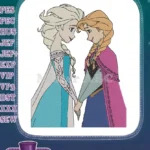 Beautiful Frozen Elsa Anna sister princesses holding hands embroidery designs - Instant Download
