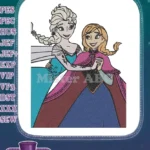Frozen Sisters Elsa and Anna Dancing Friendship Embroidery Designs - Instant Download
