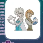 Frozen Elsa Anna Sisters Playing Snow Embroidery Designs - Instant Download
