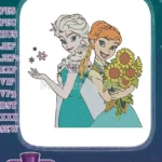 Elsa and Anna Frozen Sisters with Sunflowers and Snowflakes Embroidery Designs - Instant Download