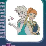 Frozen Sisters Elsa Anna Character Embroidery Designs with Snowflakes - Instant Download
