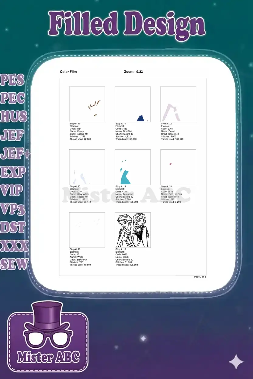 Second page of the Color Film for Elsa and Anna, detailing remaining color stops and the final black outline.