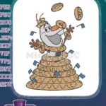 Cheerful Olaf juggling donuts and bagels with blue flags embroidery designs - Instant Download