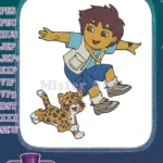 Diego and Baby Jaguar Jumping Adventure Cartoon Embroidery Designs - Instant Download
