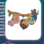 Diego and Sloth Hanging Upside Down Jungle Adventure Embroidery Designs - Instant Download