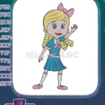 Cute Blonde Girl in Blue Dress Embroidery Designs for Kids - Instant Download