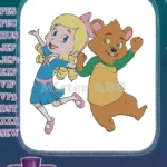 Happy Blonde Girl and Brown Bear Dancing Friendship Embroidery Designs - Instant Download