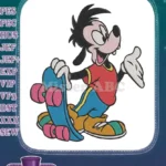 Energetic Max Goof skateboarding character embroidery designs - Instant Download
