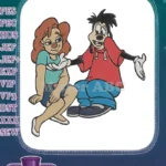 Max Goof and Roxanne cartoon couple sitting embroidery designs - Instant Download