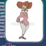 Retro cartoon woman with red hair pink top embroidery designs - Instant Download