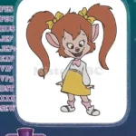 Cheerful cartoon mouse girl with pigtails and bows embroidery designs - Instant Download