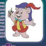 Cheerful Cartoon Bear Holding Colorful Pencils Embroidery Designs - Instant Download