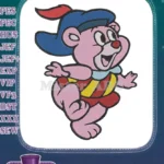 Happy Pink Gummy Bear Cartoon Embroidery Designs with Blue Hat - Instant Download