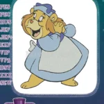 Happy cartoon lioness maid in blue dress embroidery designs - Instant Download