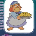 Grammi Gummi bear holding apple pie embroidery designs - Instant Download