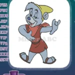 Cheerful blue Gummi bear cartoon character red tunic embroidery designs - Instant Download