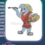 Cute blue Gummibear artist painting with colorful palette embroidery designs - Instant Download