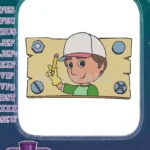 Friendly cartoon handyman with pencil and bolts embroidery designs - Instant Download